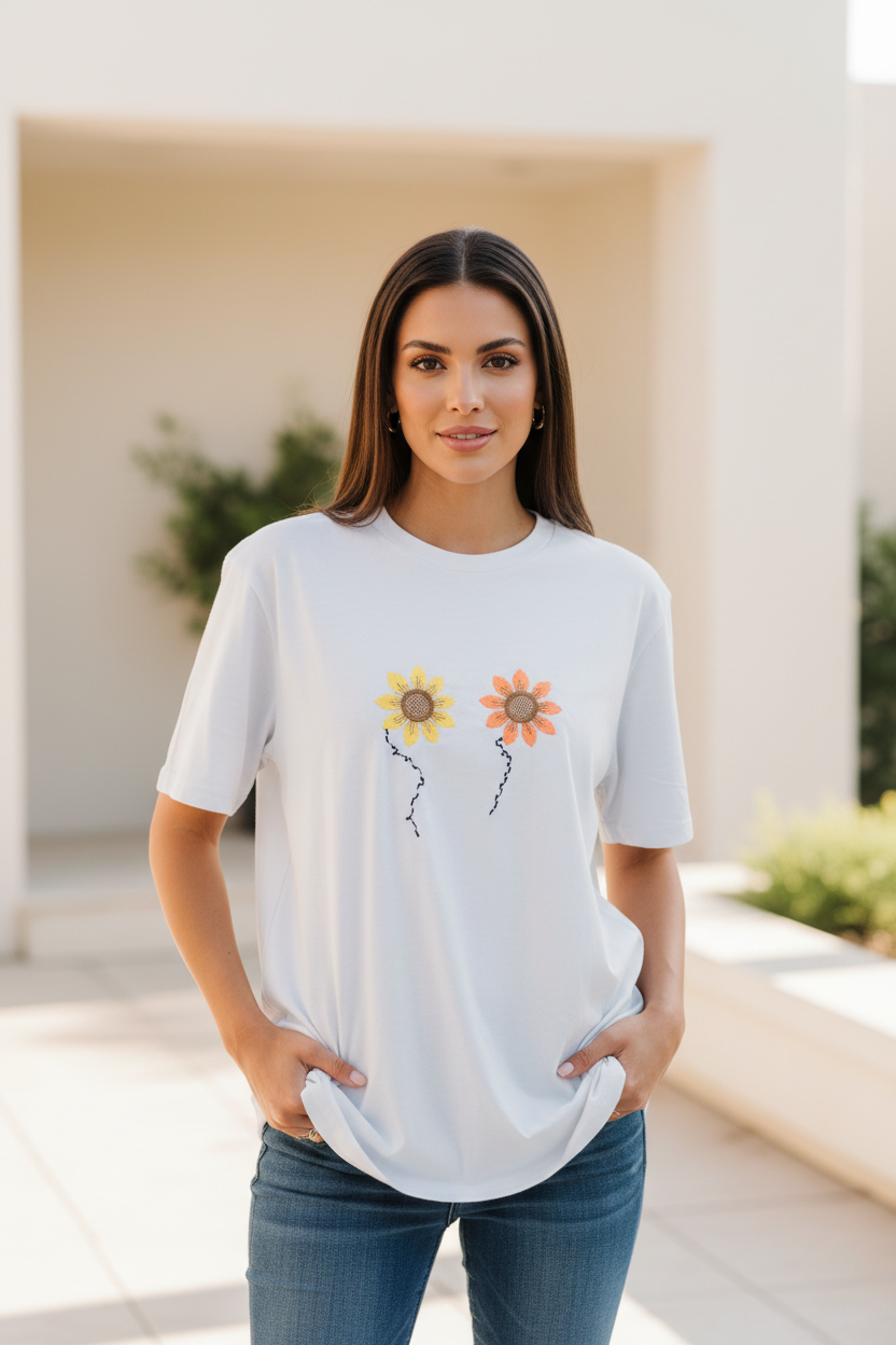 Women's Embroidery Sunflower T-Shirt