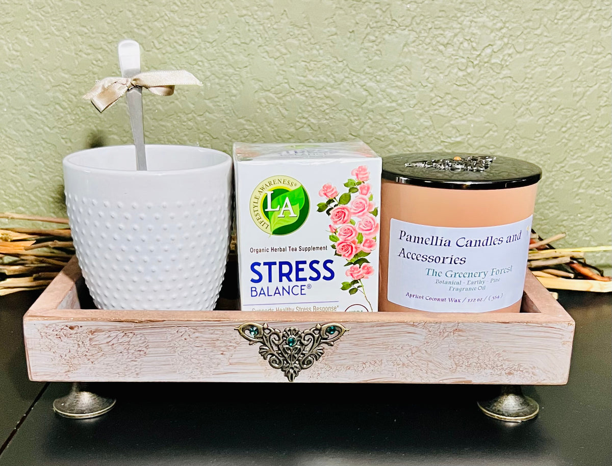 Candle & Organic Tea, Mug & Design Tray with Claw Feet Gift Set