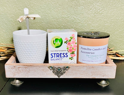 Candle & Organic Tea, Mug & Design Tray with Claw Feet Gift Set