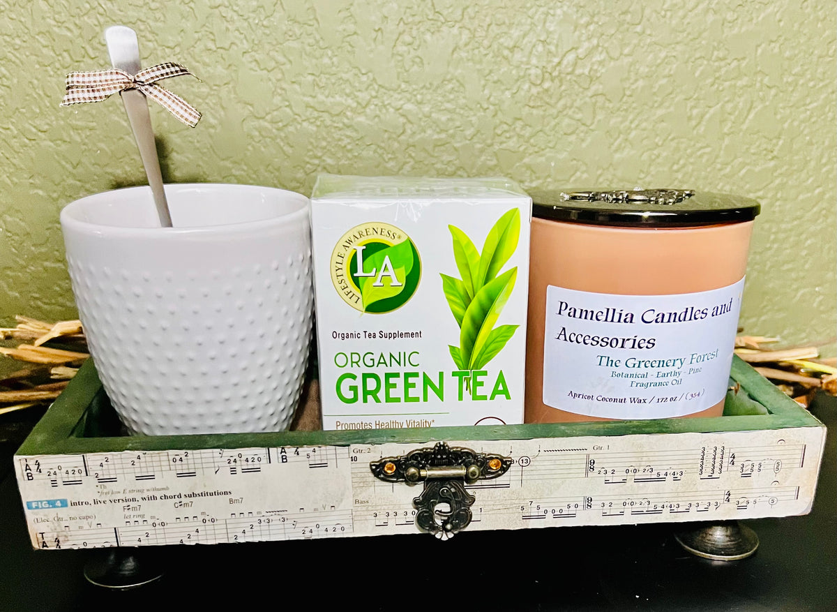 Candle & Organic Tea, Mug & Design Tray with Claw Feet Gift Set